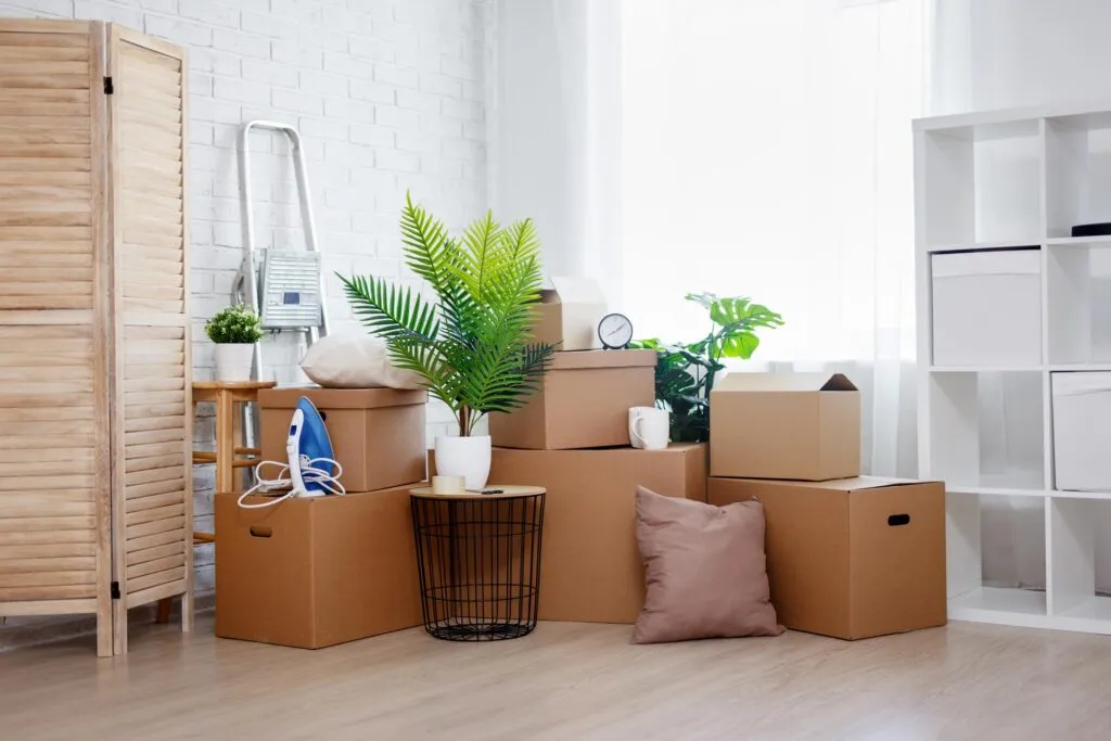 Moving boxes in an empty room